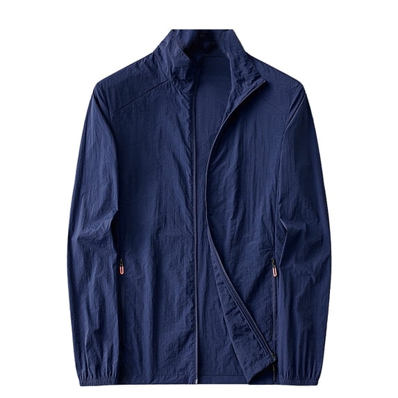 FUZHIQ Men's UPF 50+ Sun Protection Stand Collar Jacket, Hoodless Lightweight Breathable Quick Dry Coat, Casual Business Outwear for Commute Walking Daily Wear,L