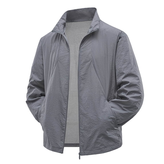 FUZHIQ Men's UPF 50+ Sun Protection Stand Collar Jacket, Lightweight Breathable Hoodless Full Zip Coat, Business Casual Outwear for Daily Commute Outdoor Walking,XXXXXL