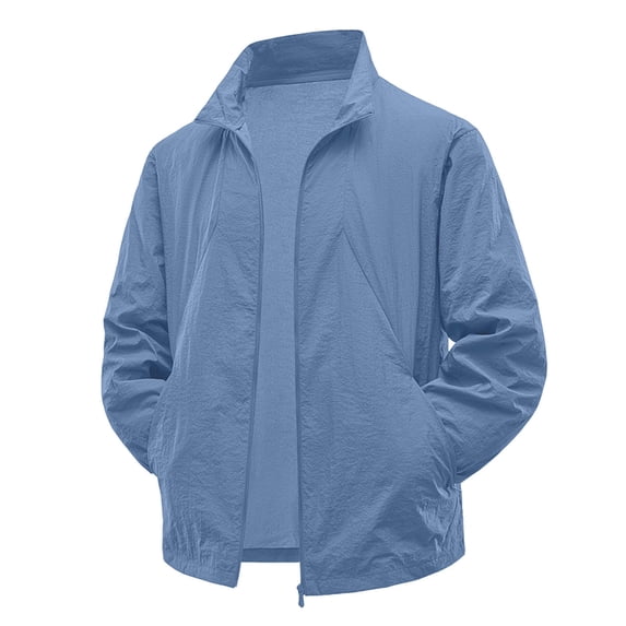 FUZHIQ Men's UPF 50+ Sun Protection Stand Collar Jacket, Lightweight Breathable Hoodless Full Zip Coat, Business Casual Outwear for Daily Commute Outdoor Walking,XXXXXL