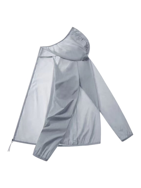 Men's UPF 50+ Sun Protection Ultra Thin Hooded Jacket, Packable Lightweight Breathable Full Zip Solid Coat, Casual Outwear for Travel Beach Daily Commute,M
