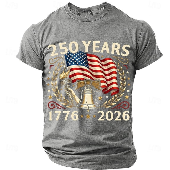 FUZHIQ Mens 4th Of July Shirt American Flag Print Quick-Dry 250th Anniversary Shirt Retro Crewneck Casual Graphic Tees