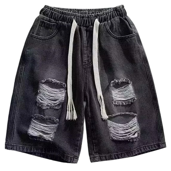 FUZHIQ Mens Baggy Ripped Jean Shorts Loose Fit Vintage Wide Leg Jorts Y2K Streetwear Hop Casual Denim Shorts,XXL