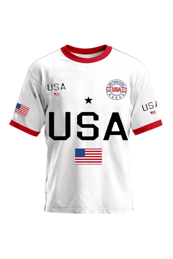 Mens Patriotic Shirts American Flag Print Ventilated 4th Of July Shirt Tapered Fit Crewneck Casual Graphic Tees