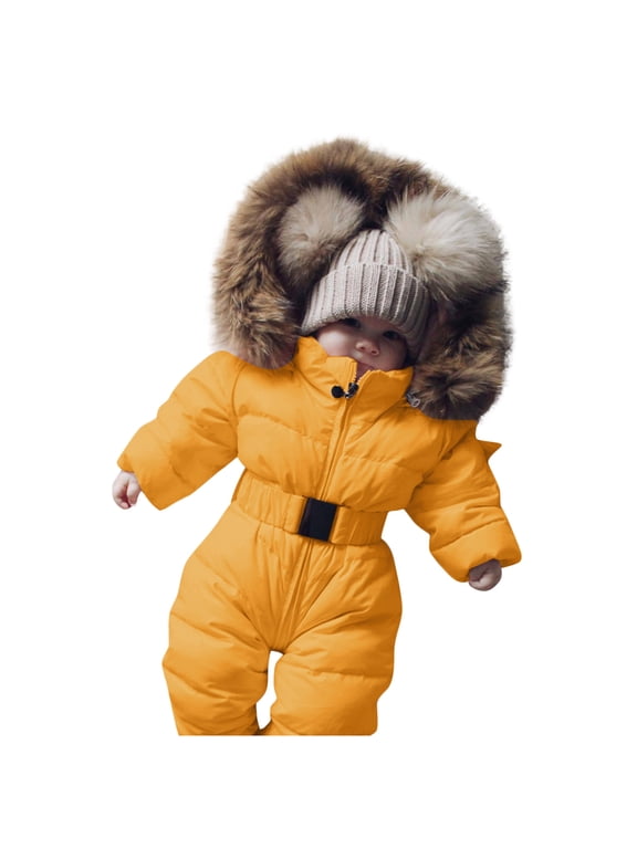 Baby Snowsuit Toddler Girl Winter Thick Warm Hooded Jumpsuit Romper Zipper Down Coat Outerwear for 6-9 Months