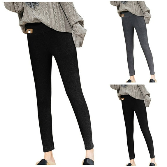 FUZHIQ Plus Size Lined Leggings for Women High Waisted Yoga Pants Cozy Warm Full Length Soft Solid Color Thermal Tights