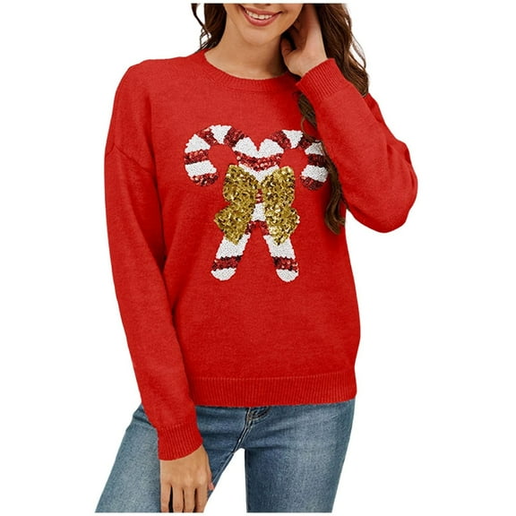 FUZHIQ Plus Size Christmas Sweater Breathable Matching Christmas Sweater Winter Knit Vintage Christmas Gift for Her Women's Sweater