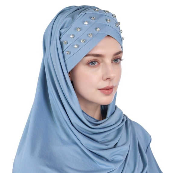 FUZHIQ Chiffon Hijab Head Scarf Wrap with Sequins Glitters Beads for Women
