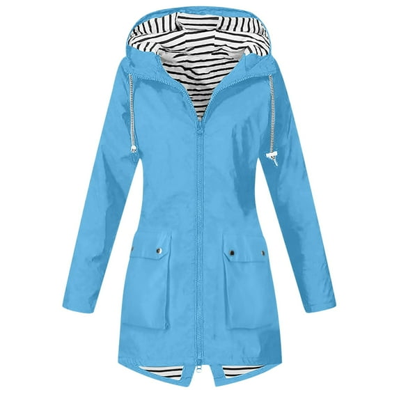 FUZHIQ Rain Jacket for Women Lightweight Hooded Girls Jacket with Pockets Striped Design for Outdoor Adventures Comfortable Wind breaker Jacket