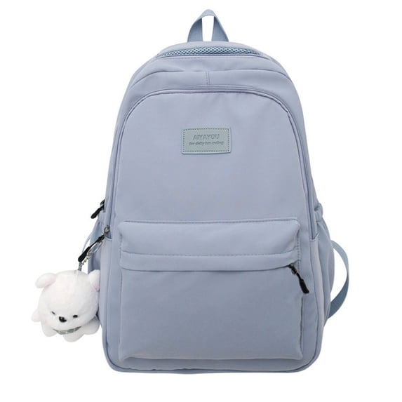FUZHIQ School Backpack for 3rd 4th 5th 6th Grade, Cute Solid Color Bookbag with Plush Pendant Front Pocket & Adjustable Straps, Water Resistant Elementary School Backpack, Light Blue