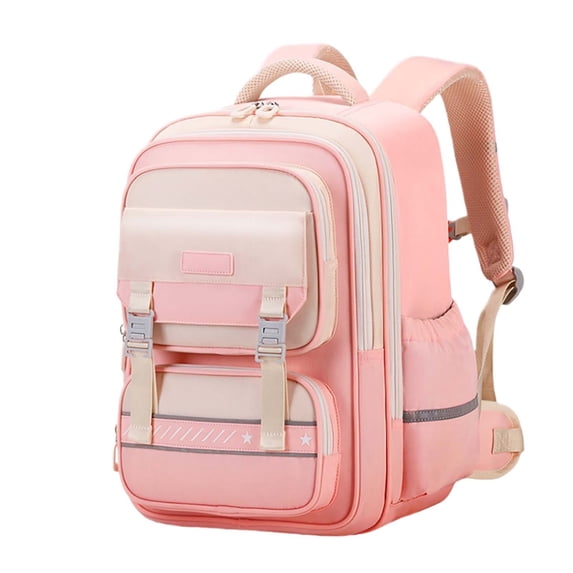 FUZHIQ School Backpack for 3rd 4th 5th 6th Grade, Multi Compartment Bookbag with Buckle Straps & Reflective Strip, Large Capacity Spine Protection Elementary Backpack, Light Pink