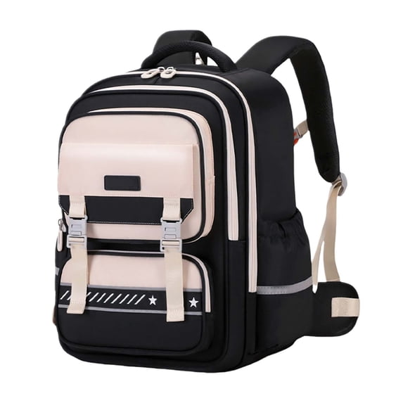 FUZHIQ School Backpack for 3rd 4th 5th 6th Grade, Multi Compartment Bookbag with Buckle Straps & Reflective Strip, Large Capacity Spine Protection Elementary Backpack, Black