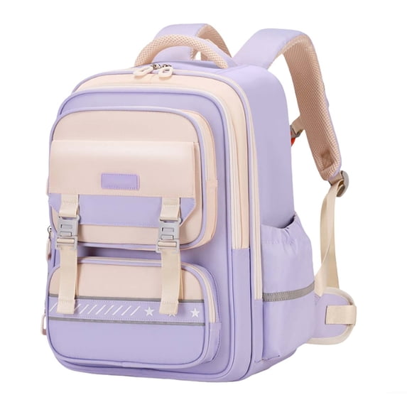 FUZHIQ School Backpack for 3rd 4th 5th 6th Grade, Multi Compartment Bookbag with Buckle Straps & Reflective Strip, Large Capacity Spine Protection Elementary Backpack, Purple