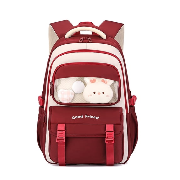 FUZHIQ School Backpack with Clear Display Window for 4th 5th 6th 7th Grade, Multi Compartment Bookbag with Plush Star Charm, Casual Elementary Middle School Bag, Red