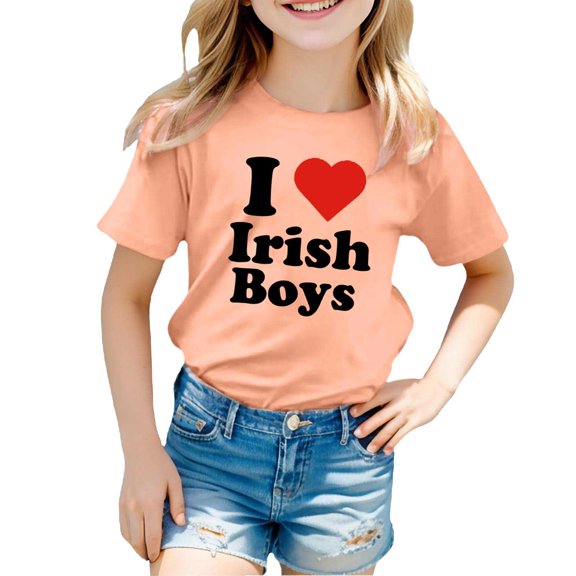 FUZHIQ Shamrock Shirts for Girl Boys Irish Shamrock Short Sleeve Summer Shirt Tops Spring Round Neck Funny Cute Casual Party Girls T-Shirts 8-10(Orange,12-18 Months)