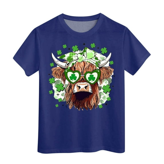FUZHIQ Shamrock T-Shirts for Kid Funny Shamrock Short Sleeve Spring Summer Tee Shirt Spring Round Neck Festival Casual Outdoor Girls T-Shirts Xl(Navy,6-7 Years)