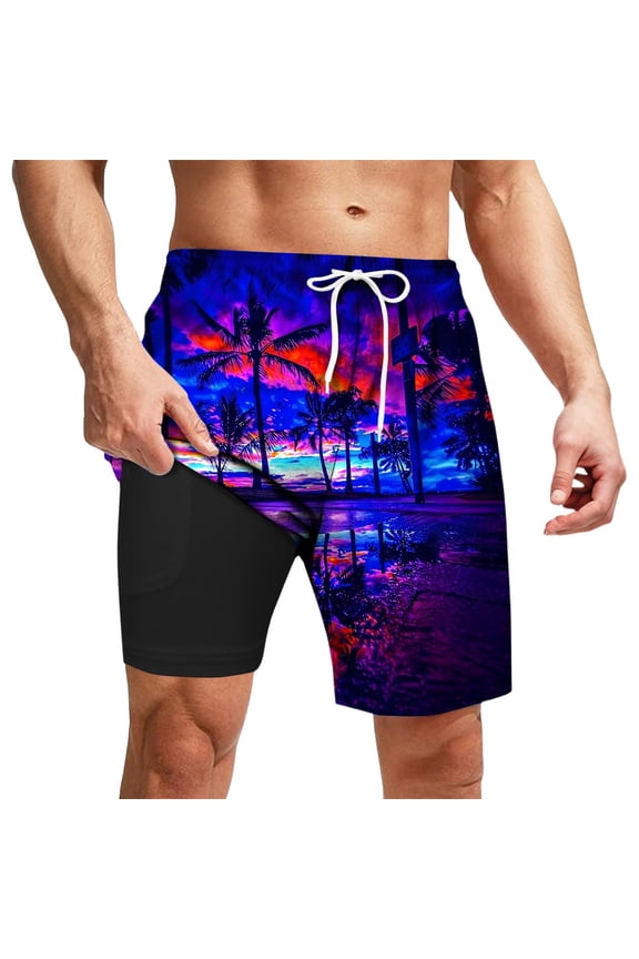 Shorts with Zipper Pockets Men Lightweight Solid Color Quick Dry Beach Swimming Shorts with Compression Liner Upf 50+ Sun Protection Beach Shorts Bathing Suits,XXL
