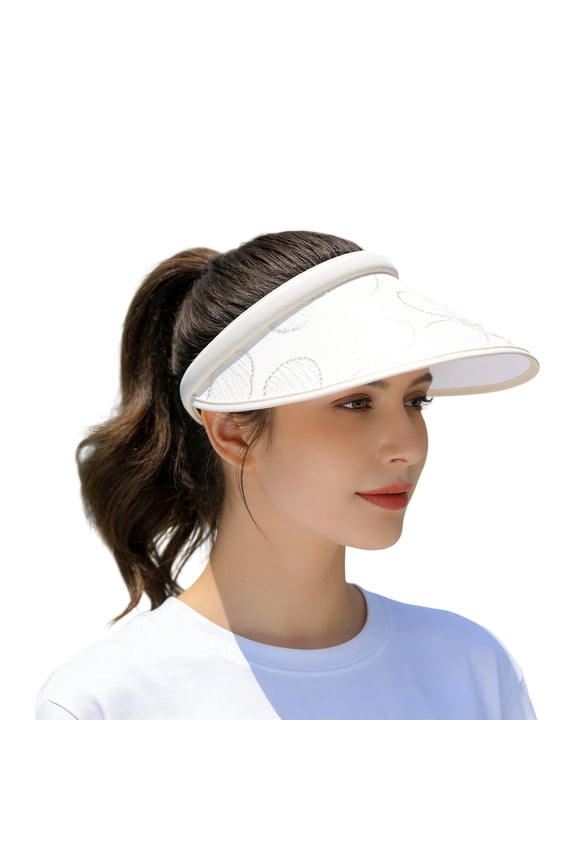 Solid Color Wide Brim Sun Visor Hat, Adjustable UV Protection Foldable Cap for Women Men, Lightweight Full Face Shade Hat for Commute Beach Hiking Summer Use