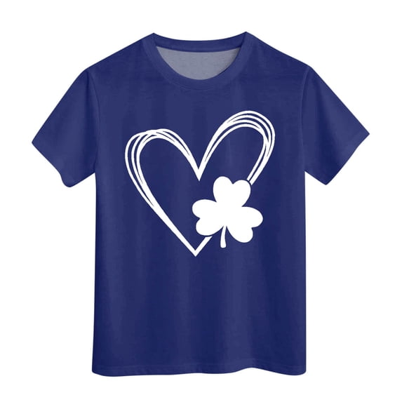 FUZHIQ St. Patrick's Day Shirts for Girl Boys Shamrock Short Summer Shirt Tops Spring Crew Neck Festival Casual Outdoor Girls Shirts Size 10-12(Navy,4-5 Years)