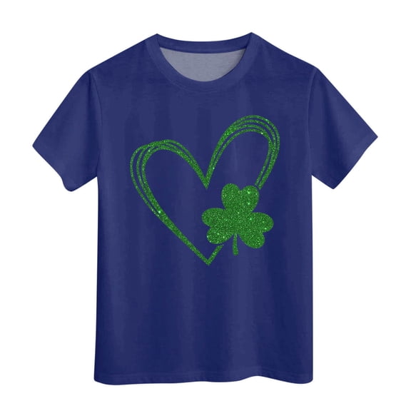FUZHIQ St. Patrick's Day Shirts for Kid Funny Irish Clover Pattys Short Sleeve Spring Summer Tee Shirt Spring Crew Neck Holiday Party Outdoor Tops 5-14y(Navy,12-13 Years)