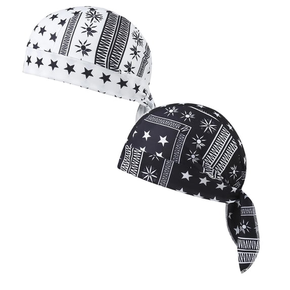 FUZHIQ Star Print Paisley Cooling Headscarf Cap 2 PC Set Bandana Beanie Motorcycle Pirate Head Wrap Safety Liner Elastic Fit