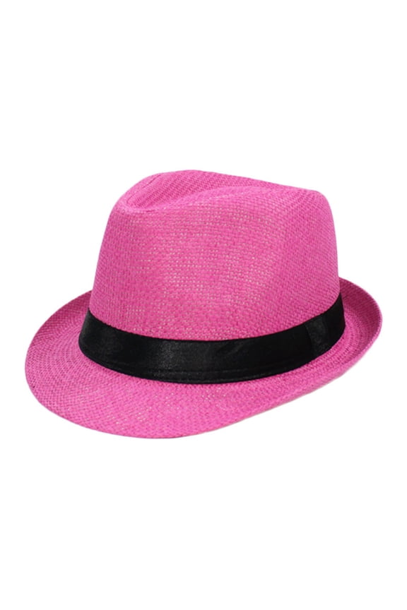 Straw Fedora Hat for Boys Girls Kids Summer Short Brim Panama Hat Breathable UV Protection Beach Casual Sun Hat for Daily Outdoor Travel Wear