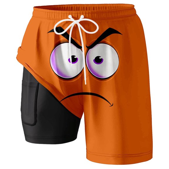FUZHIQ Swim Trunks 5 Inch Loose Fit Funny/novelty Print Quick-Dry Surf Board Shorts with Built-In Briefs Upf 50+ Sun Protection Mens Summer Clothes,XXL