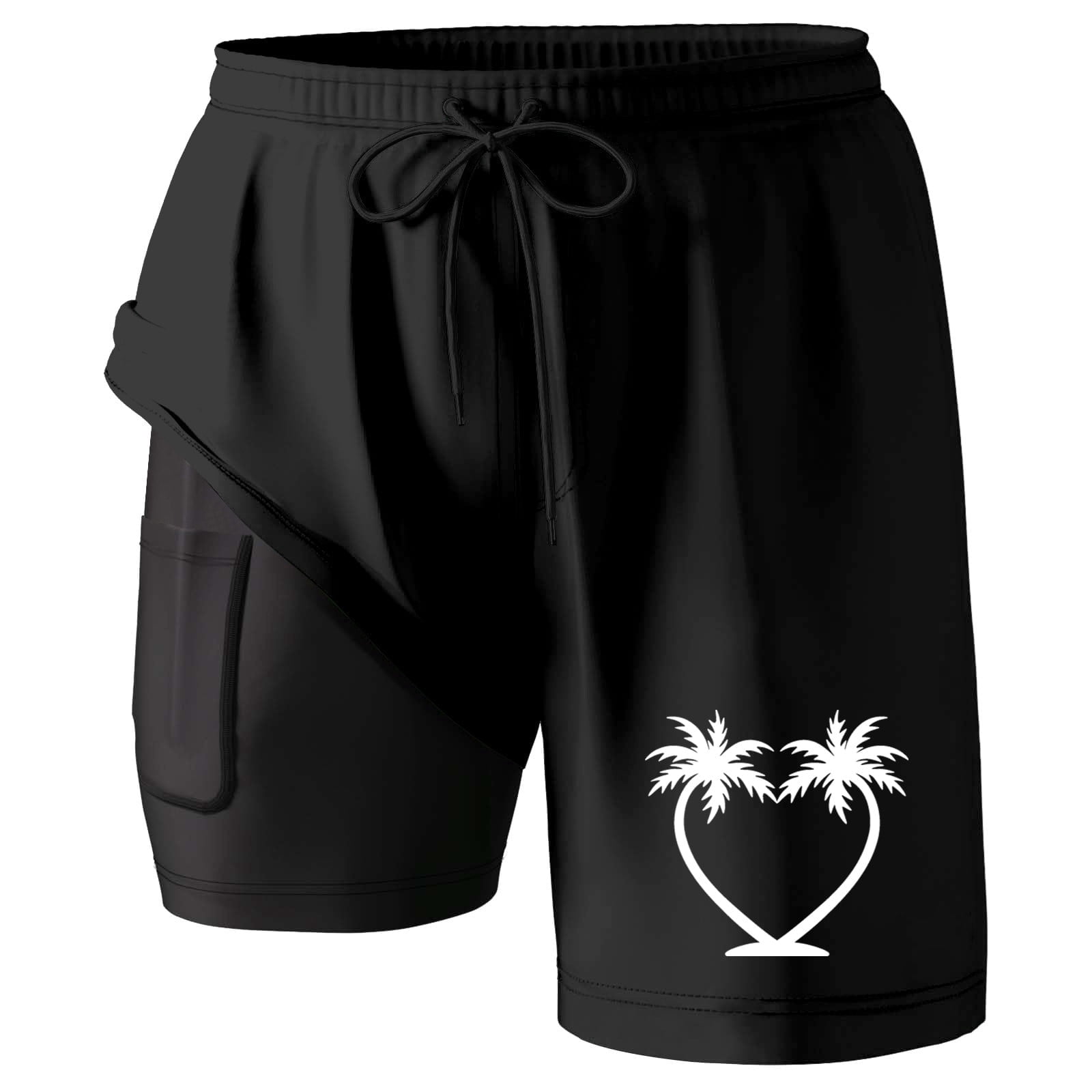 FUZHIQ Swim Trunks with Mesh Brief Liner Fashion Palm Tree Print Quick-Dry Swimming Swimsuit Beach Shorts with Liner Big and Tall Upf 50+ Sun Protection Mens Summer Clothes,L