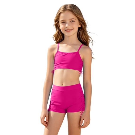 FUZHIQ Girl Swimsuit Coverup Shorts Fashion Solid Color Little Girls' Swimwear Lightweight 2 Piece Bathing Suit Printed Girl Swimwear for
