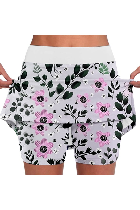 Tennis Skirts for Women Breathable Classic Loose Fit Baggy Gym Running Athletic Skorts Striped Graphic Ruffle Hem Elastic Waist 2 In 1 Flowy Running Shorts for Women Pockets,M