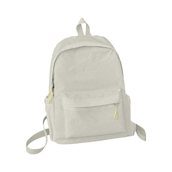 FUZHIQ Textured Solid Color School Backpack for 3rd 4th 5th 6th Grade, Lightweight Crinkled Fabric Bookbag with Front Pocket, Casual Elementary Middle School Bag, White
