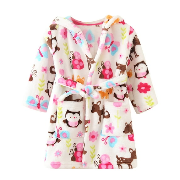 FUZHIQ Toddler Bathrobes for Girls Hooded Flannel Bathrobe for Toddler Boys and Girls Cozy Cozy Set for 5-6 Years