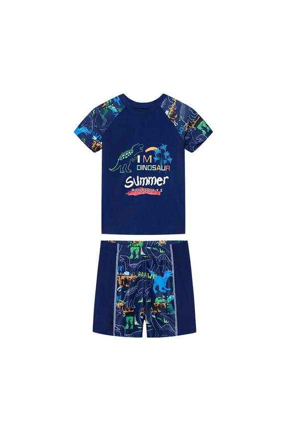 Toddler Boys 2 Piece Short Sleeve Rash Guard Swimsuit Set, UPF 50+ Sun Protection Quick Dry Cartoon Print Bathing Suit for Kids Beach Pool Swimwear,2-3 Years