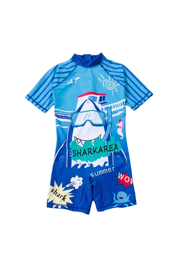 Toddler Boys One Piece Short Sleeve Rash Guard Swimsuit, UPF 50+ Sun Protection Quick Dry Cartoon Print Bathing Suit for Kids Beach Pool Summer Swimwear,2-3 Years