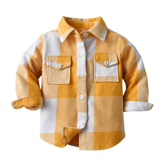 FUZHIQ Toddler Jackets Boys 3T Toddler Boys Plaid Long Sleeve Lapel Button Jacket Shirt Coat Outwear Top for Kids