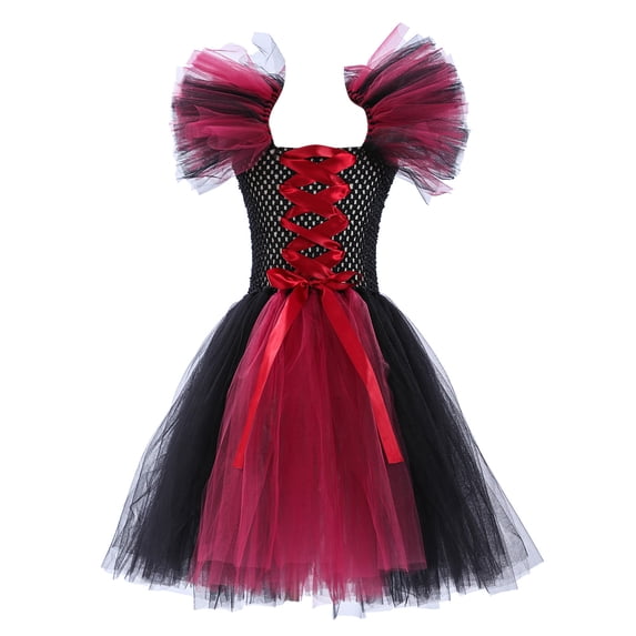 FUZHIQ Toddler Kids Baby Girls Magnificent Witch Halloween Black Gown Fancy Dress Up Cosplay Party Tulle Dresses