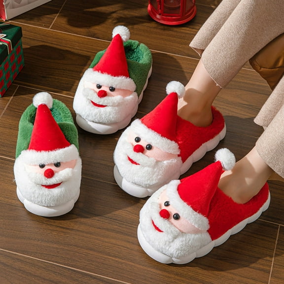 FUZHIQ Toddler Slippers,Unisex Christmas Slippers Santa Claus Slippers Cute Plush Kids Anti House Loafers for Boy Girl