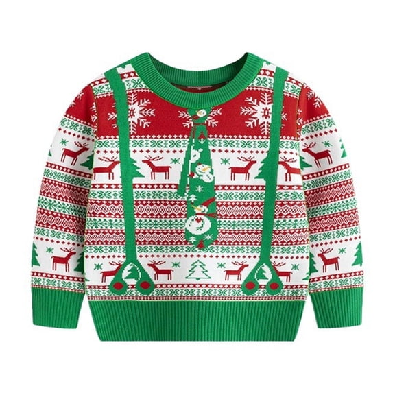 FUZHIQ Toddler Sweater Reindeer Prints Funny Christmas Sweater Winter Knit Xmas Fall Winter Tops for 2-3 Years