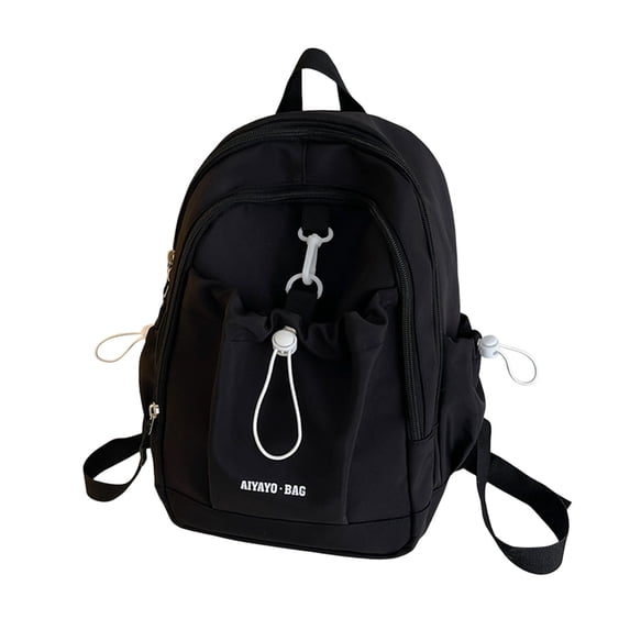 FUZHIQ Two Tone Drawstring School Backpack for Ages 3rd 4th 5th 6th Grade Lightweight Soft Fabric Daily Campus Daypack, Black