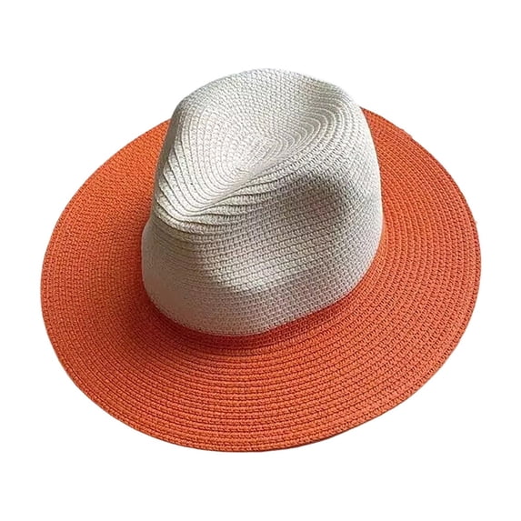 FUZHIQ Unisex Color Block Panama Straw Hat Wide Brim Foldable Sun Hat UPF 50+ UV Breathable Lightweight Summer Hat for Women Men Beach Outdoor Daily Wear,One Size