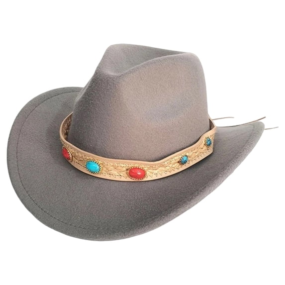 FUZHIQ Unisex Suede Western Cowboy Hat Wide Brim Adjustable Chin Strap for Outdoor Riding Rodeo Travel Daily Casual Wear