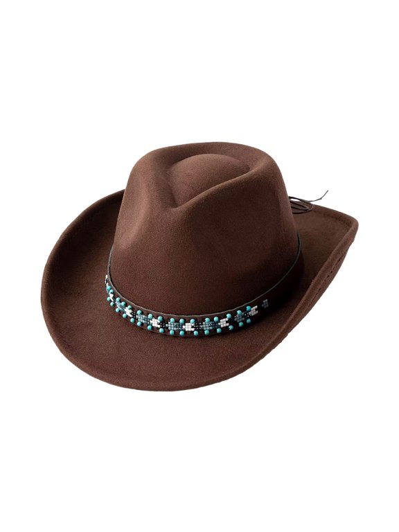 Unisex Suede Western Cowboy Hat Wide Brim Adjustable Chin Strap for Outdoor Travel Rodeo Party Daily Wear