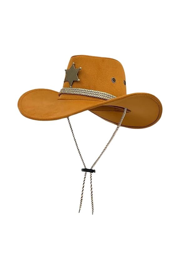Unisex Western Sheriff Badge Cowboy Hat Wide Brim Adjustable Chin Strap for Outdoor Riding Rodeo Party Daily Casual Wear