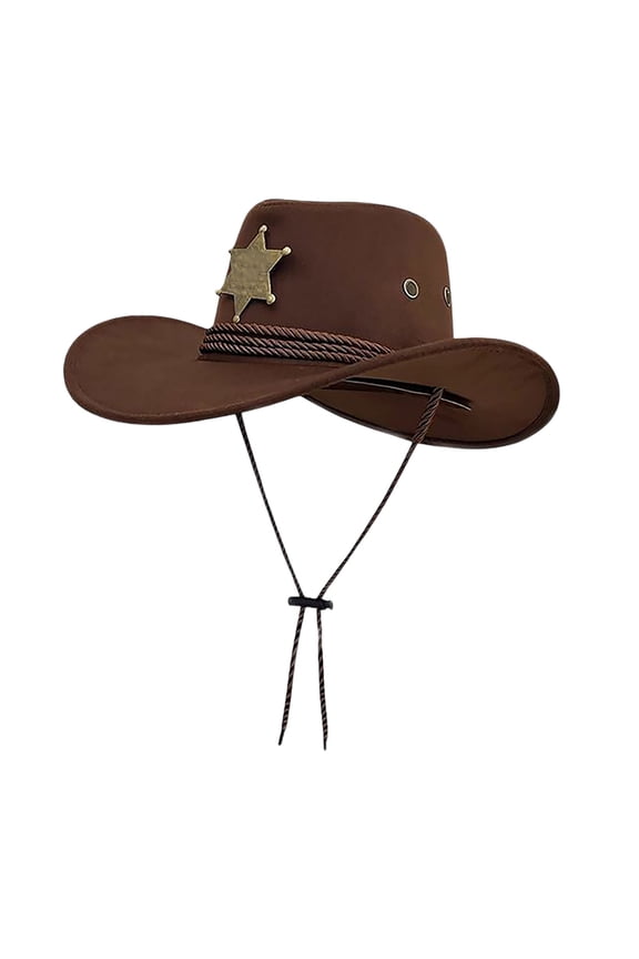 Unisex Western Sheriff Badge Cowboy Hat Wide Brim Adjustable Chin Strap for Outdoor Riding Rodeo Party Daily Casual Wear