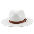 thumbnail image 1 of FUZHIQ Unisex Wide Brim Straw Fedora Hat with Leather Belt, Breathable Woven Summer Sun Hat UPF UV Protection for Men Women Outdoor Travel Commute,M, 1 of 4