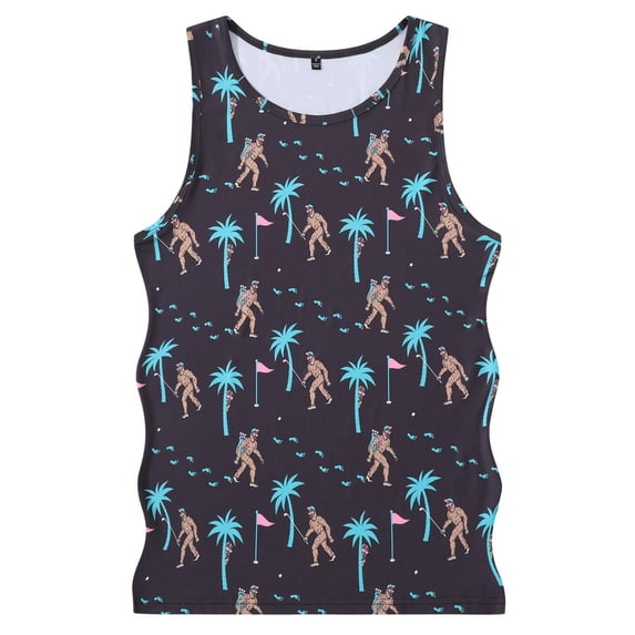 FUZHIQ Upf 50+ Tank Top for Men Tropical Print Vintage O Neck Soft Breathable Tees for Holiday Daily Outdoor Activities,M