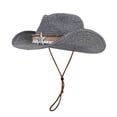 thumbnail image 1 of FUZHIQ Vintage Western Cowboy Straw Hat for Men Women Curved Brim with Windproof Lanyard, Summer Outdoor Sun Cap for Beach Vacation, 1 of 2