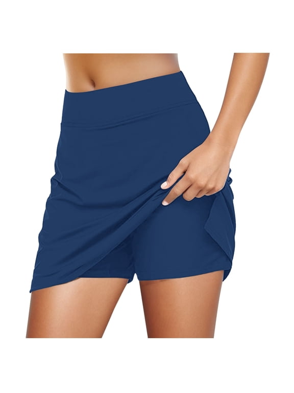 Women Skorts Skirts Elastic Waist 2 In 1 Flowy Running Shorts for Women with Pockets Trendy Athletic Running Shorts,S