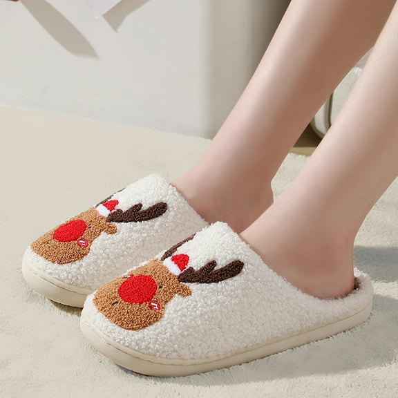 FUZHIQ Women's Cherry Slippers Smile Face Christmas Memory Foam Woman Slipper Plush Warm Indoor Outdoor Home Shoes Cozy
