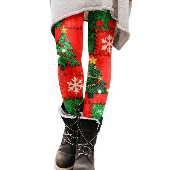 FUZHIQ Women's Christmas Leggings Snowflake Print High Waisted Workout Pants Tummy Control Sports Legging Tights