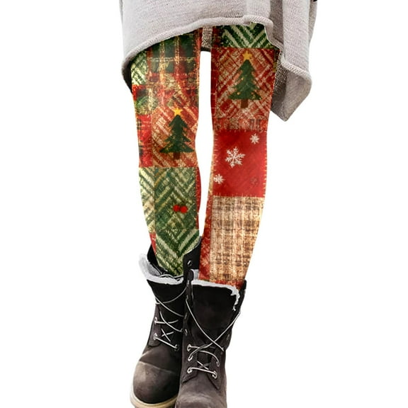 FUZHIQ Women's Christmas Leggings Snowflake Print High Waisted Workout Pants Tummy Control Sports Legging Tights